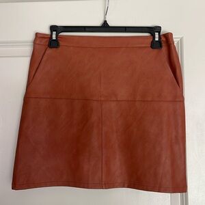 Faux, brown, leather mini skirt
